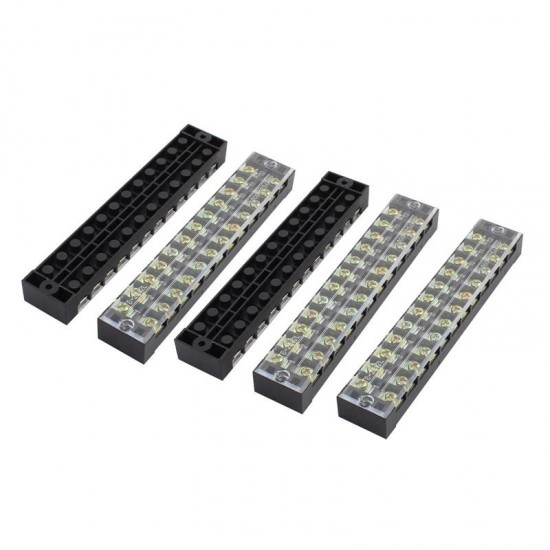 TB-2512 600V 25A 12 Position Terminal Block Barrier Strip Dual Row Screw Block Covered W/ Removable Clear Plastic Insulating Cover