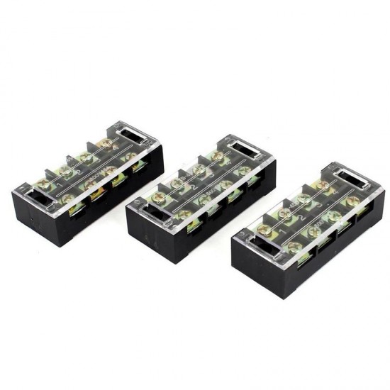 TB4504 600V 45A 4 Position Terminal Block Barrier Strip Dual Row Screw Block Covered W/ Removable Clear Plastic Insulating Cover TB4504 600V 45A 4 Position Terminal Block Barrier Strip Dual Row Screw Block Covered W/ Removable Clear Plastic Insulating Cover