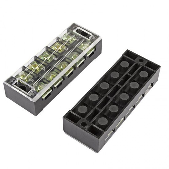 TB4505 600V 45A 5 Position Terminal Block Barrier Strip Dual Row Screw Block Covered W/ Removable Clear Plastic Insulating Cover