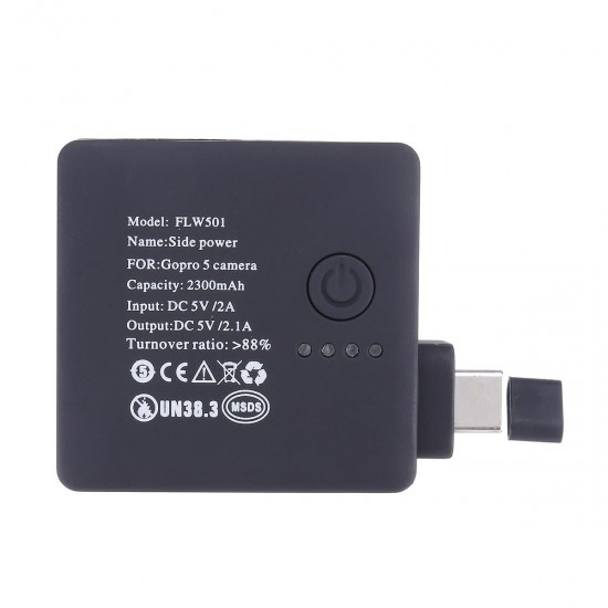 FLW221 2300mAh Rechargeable External Side Type-C Battery for GoPro Hero 7 6 5 Black Action Sport Camera