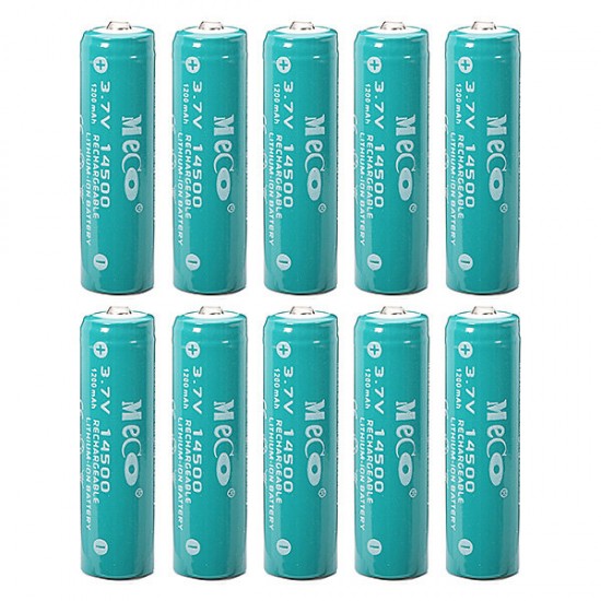 10pcs 3.7V 1200mAh Rechargeable 14500 Li-ion Battery