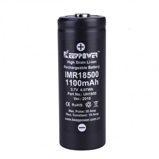 1Pcs IMR 18500 battery 1100mAh 20A max discharge li-ion high drain battery 3.7V