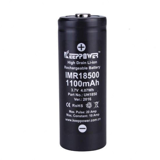 1Pcs IMR 18500 battery 1100mAh 20A max discharge li-ion high drain battery 3.7V 1Pcs IMR 18500 battery 1100mAh 20A max discharge li-ion high drain battery 3.7V