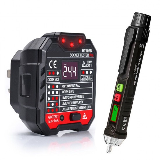 48~250V Electric Socket Outlet Tester +Voltage Tester Pen LCD Display Home Professional Use