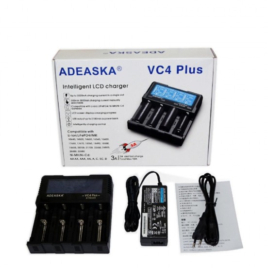 VC4 PLUS 3A Fast Charging LCD Screen USB Battery Charger For 14500 18650 26650 21700 Battery