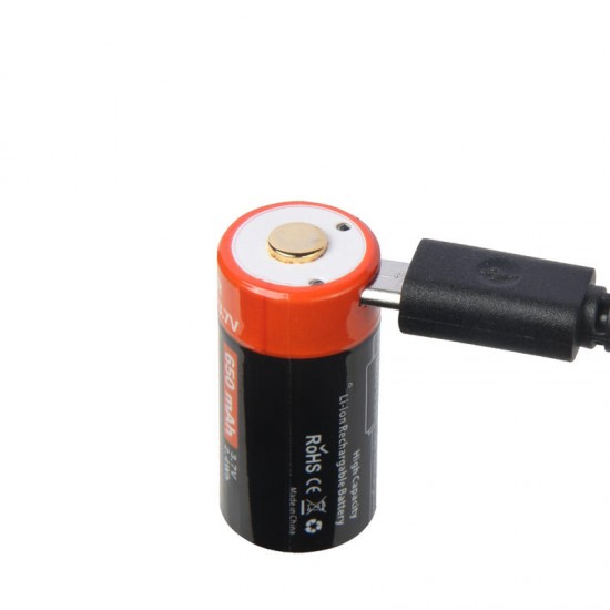NRB-L650 650mAh 3.7V USB Rechargeable Protected 16340 Li-ion Battery with LED Indicator