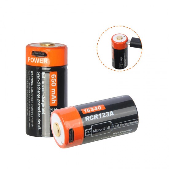 NRB-L650 650mAh 3.7V USB Rechargeable Protected 16340 Li-ion Battery with LED Indicator