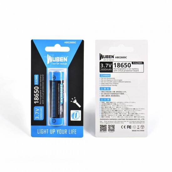 ABE2600C 18650 2600mAh Rechargeable Li-ion Battery with Protection Board High Capacity LED Flashlight Battery