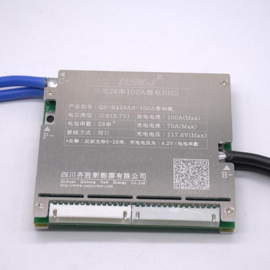 6S to 28S 100A BMS Battery Protection Board with Balancing for Electric Motor Car PCM 18650 Battery Pack Lithium Balance Charging Board