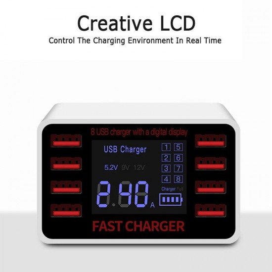 8 USB Charger 40W Multifunction Multi-USB Charging Station Hub Base Wall-mounted Smart Digital Display