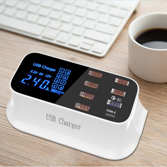 Smart 8-Port USB Adapter Desktop Phone Charging LED Display QC3.0 Fast USB Charger Smart 8-Port USB Adapter Desktop Phone Charging LED Display QC3.0 Fast USB Charger