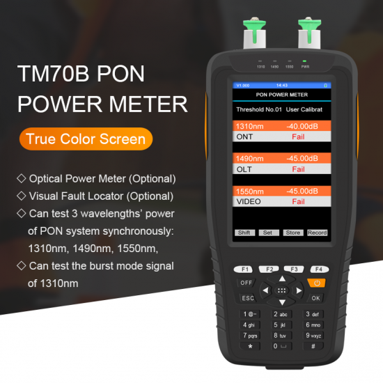 TM70B High Precision OTDR Tester Optical Time Domain Reflectometer 4 in 1 OPM OLS VFL Touch Screen 3m to 60km Range Optical Instrument