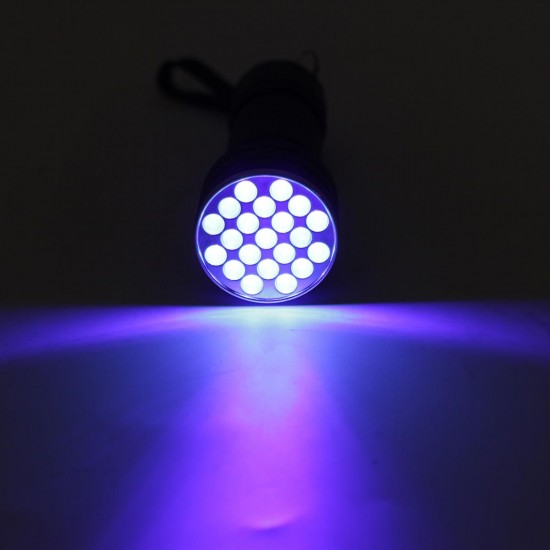 21 LEDs uv395 Portable Aluminum UV Violet Flashlight Mini Violet Torch Currency Detector Lamp Blacklight Light