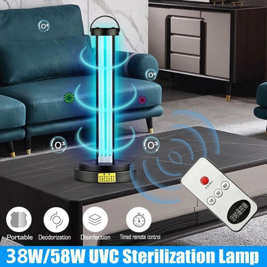 38W/58W 220V UVC Disinfection Germicidal Light Portable UV+Ozone Sterilizer Lamp Desk Mite Removal Double Tube UV Sterilizing Lamp