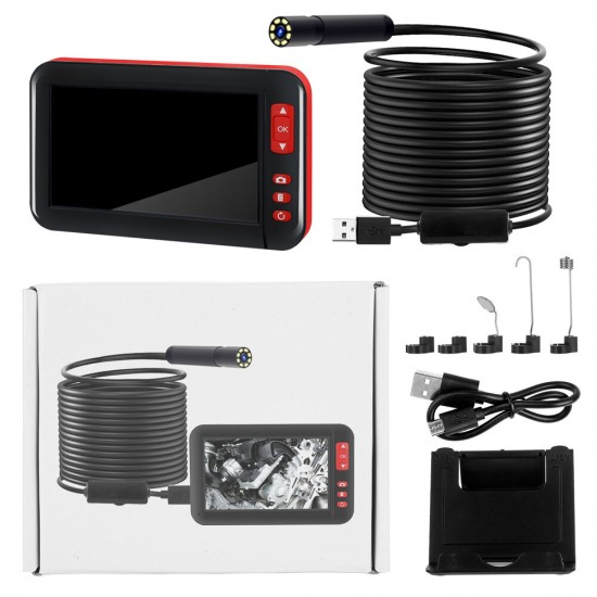 5m Hard Wire Digital Borescope 4.3inch Color Screen HD 1080P Built-in Rechargeable Lithium Battery With Adjustable Brightness 8LEDs