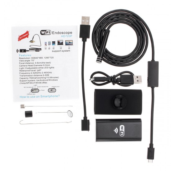 8mm 720P Wifi Borescope Camera Snake 8 LED Light Waterproof For Android iOS 8mm 720P Wifi Borescope Camera Snake 8 LED Light Waterproof For Android iOS