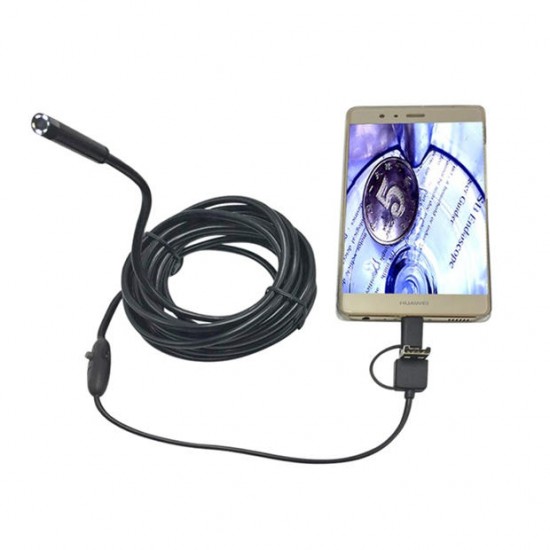 3-in-1 5.5mm 6LED Waterproof Borescope Android USB Type C Borescope Inspection Camera 1/2/3.5/5m