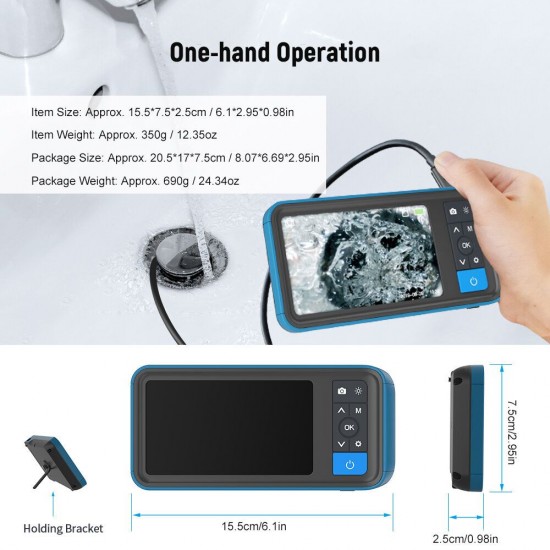 MS450 5.5mm Single Lens 1080P Industrial Borescope 4.5 Inch Screen Waterproof Snake Camera with 6 LED For Pipeline Drain Sewer Inspection Cam
