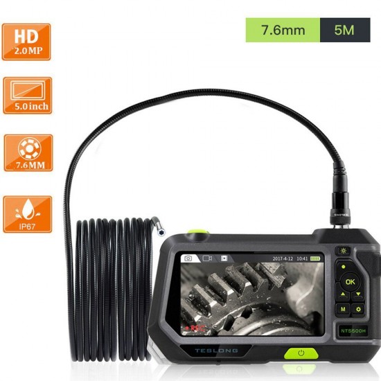 NTS500 1080p HD 5.0 Inch 7.6mm Lens LCD Industrial Borescope Underwater Borescope IP67 5M Snake Flexible Tube Inspection Camera