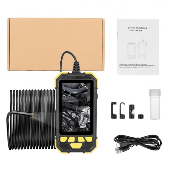 Y19 5.5mm Lens Diameter 4.3inch HD 1080P Digital Hand-held Screen Hard Wire Borescope with Adjustable Brightness 6LEDs