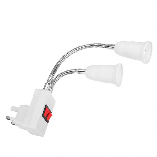 AC100-250V 4A Double Heads E27 Lampholder Bulb Adapter with Botton Switch EU US UK Plug