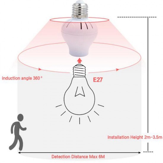 AC100V-240V 60W E27 Microwave Radar Sensor Light Control LED Lamp Base Holder Bulb Adapter