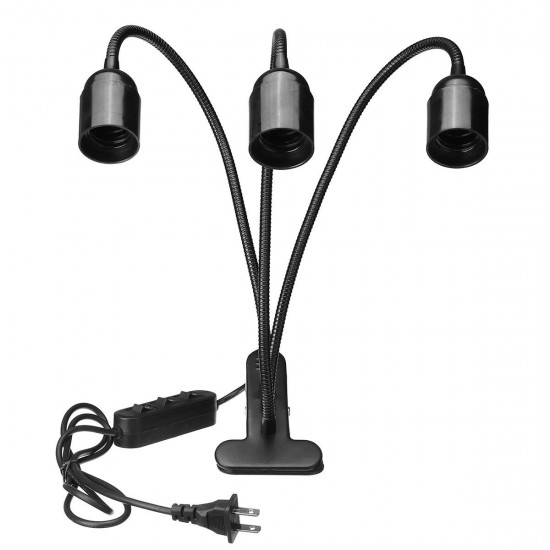 AC220V 3 Heads Flexible E27 Clip On Desk Light Lamp Stand Holder Gooseneck Bulb Adapter US Plug