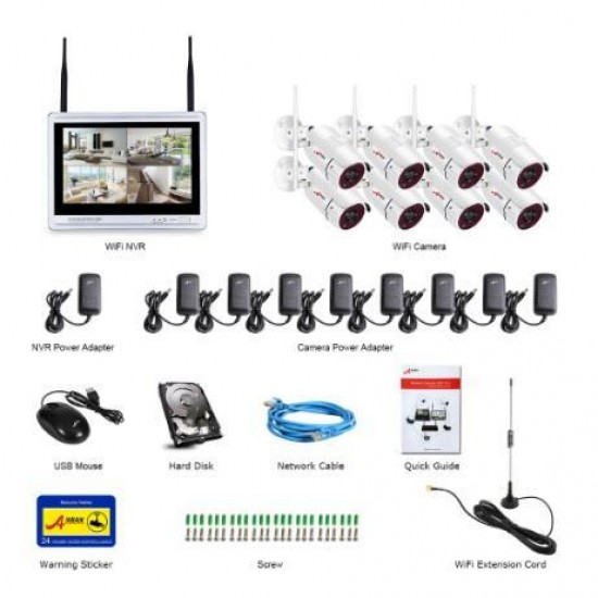 1080P 8CH Wireless Audio Record Surveillance Camera System IP Camera Outdoor Night Vision CCTV Security Camera System