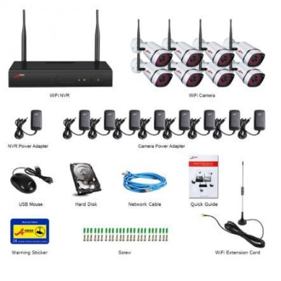 AR-K08W2H-S360 8CH NVR 1080P HD Wireless NVR CCTV P2P Outdoor+Indoor Weatherproof Night-Vision WIFI Security Camera System