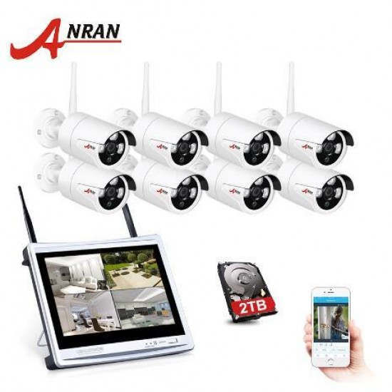 K08W2L12-03NB 8CH NVR 1080P HD H.264 Wireless Surveillance System 12LCD Screen Wifi Outdoor Night Vision Security System