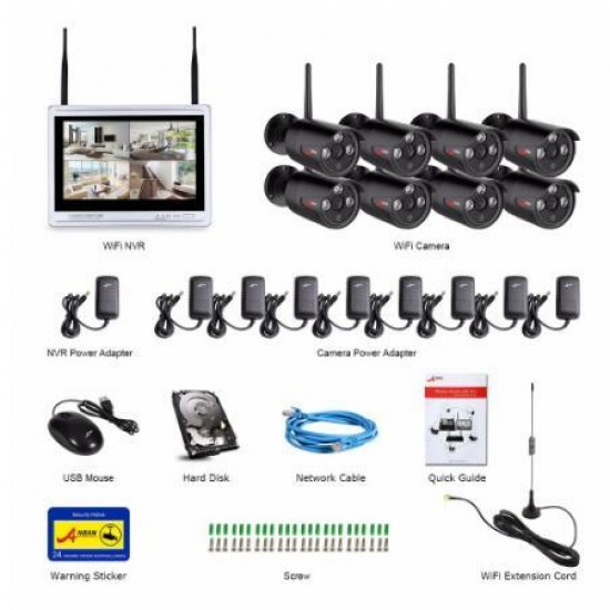 K08W2L12-03NB 8CH NVR 1080P HD H.264 Wireless Surveillance System 12LCD Screen Wifi Outdoor Night Vision Security System K08W2L12-03NB 8CH NVR 1080P HD H.264 Wireless Surveillance System 12LCD Screen Wifi Outdoor Night Vision Security System