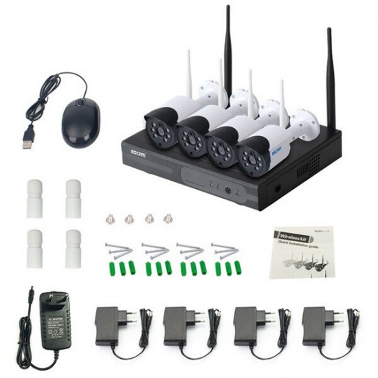 WNK404 4CH 1080P Outdoor IR Video Wireless Surveillance Security IP Camera CCTV NVR System Kit