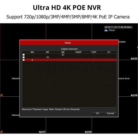 4K 8MP POE NVR 8CH Audio ONVIF H.265 Surveillance Security Video Recorder for POE IP 1080P 4MP 5MP 8MP Camera