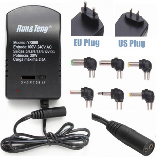 Multi Voltage Power Adapter 2500mA 3v 4.5v 6v 9v 12v DC Power Supply