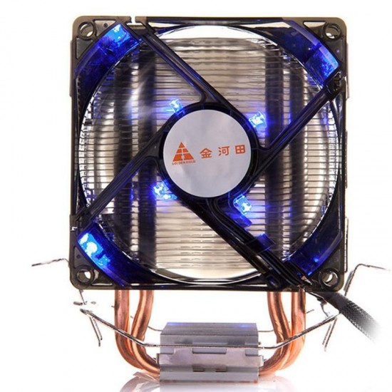 1PCS 90mm Blue LED PWM CPU Cooler CPU Cooling Fan U-shaped Double Heat Pipe Heat Sink with Thermal Silicon Grease for Intel AMD