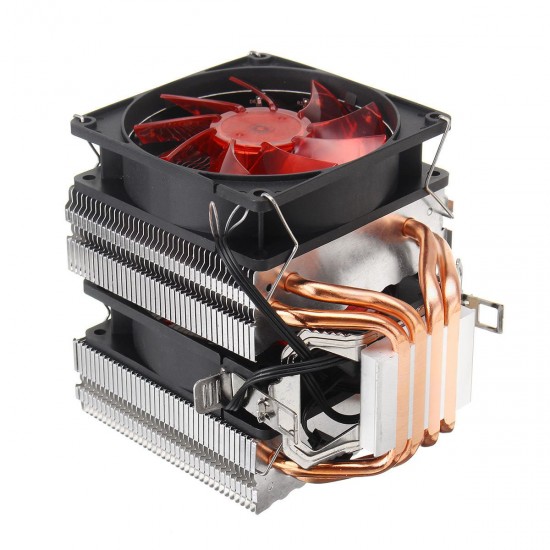 3 Pin Four Copper Pipes Red Backlit CPU Cooling Fan for Intel 1155 1156 AMD