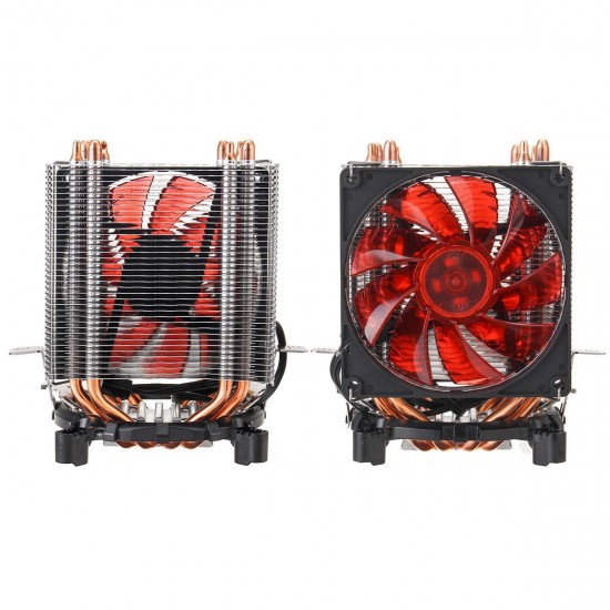 3 Pin Four Copper Pipes Red Backlit CPU Cooling Fan for Intel 1155 1156 AMD