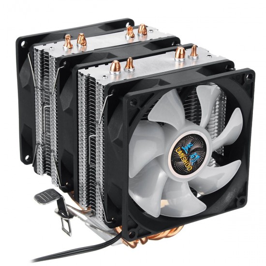 3 Pin Triple Fans Four Copper Heat Pipes Colorful LED Light CPU Cooling Fan Cooler Heatsink for Intel AMD