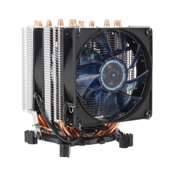 3Pin Six Copper Heat Pipes Blue Backlit CPU Cooling Fan forIntel 775 1150 1151 AMD