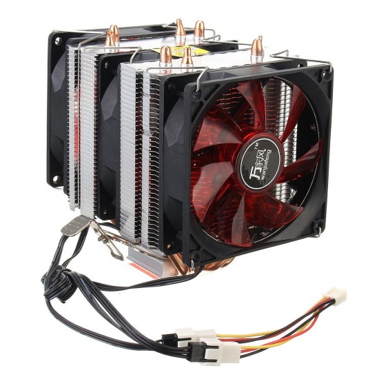 4 Heat Pipes Red Led 3 CPU Cooling Cooler Fan Heat Sink for AMD AM2/2+ AM3 Intel LGA 1156