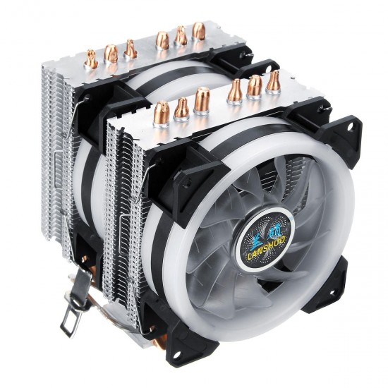 Colorful Backlit 3Pin 2 Fans 6 Copper Tube Dual Tower CPUCooling Fan Cooler Heatsink for Intel AMD