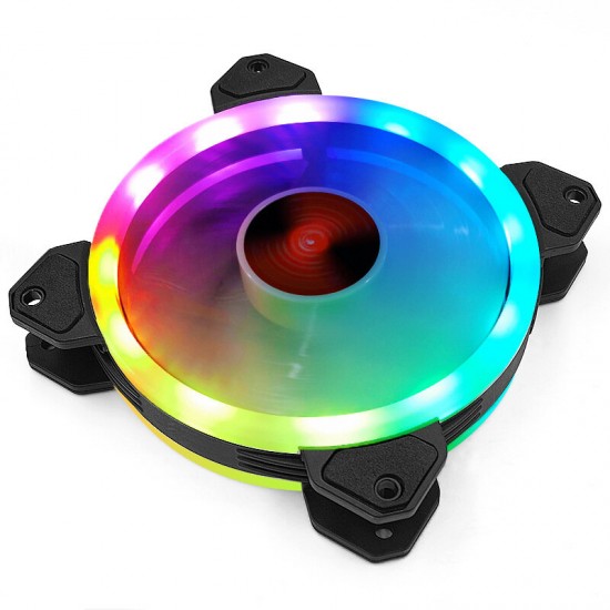 Desktop Computer Case Fan 12cm Double Aperture Automatic Color Changing RGB LED Light Laptop PC Case Cooling Fan