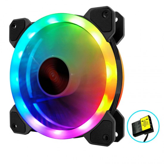 Desktop Computer Case Fan 12cm Double Aperture Automatic Color Changing RGB LED Light Laptop PC Case Cooling Fan