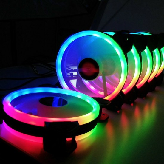 Desktop Computer Case Fan 12cm Double Aperture Automatic Color Changing RGB LED Light Laptop PC Case Cooling Fan Desktop Computer Case Fan 12cm Double Aperture Automatic Color Changing RGB LED Light Laptop PC Case Cooling Fan
