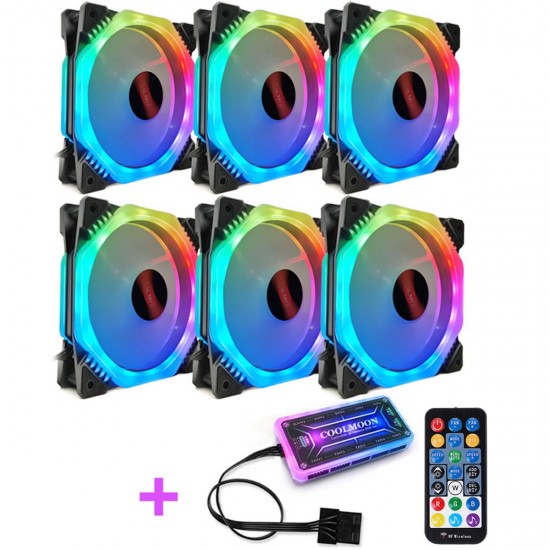 6PCS 5V 3Pin Adjustable RGB LED Light Computer Case PC Cooling Fan with Remote