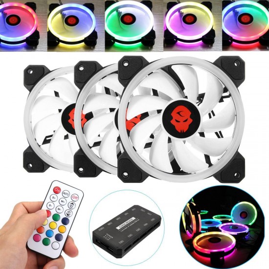 3PCS 120mm Adjustable RGB LED Light Computer Case PC Cooling Fan with Remote
