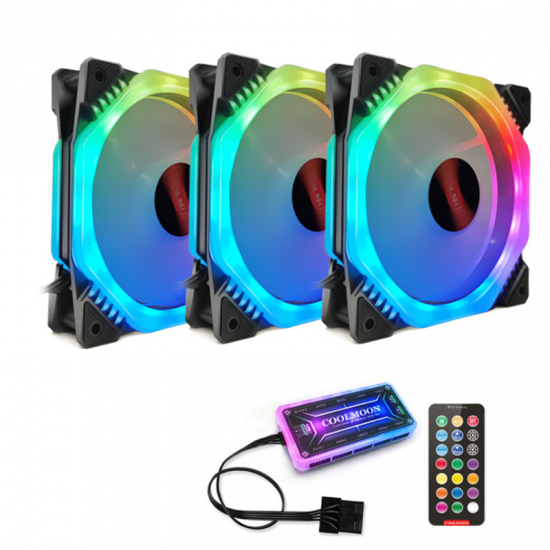 3PCS 120mm Multilayer Backlit Adjustable RGB Light Computer Case PC Cooling Fan with the Remote Control