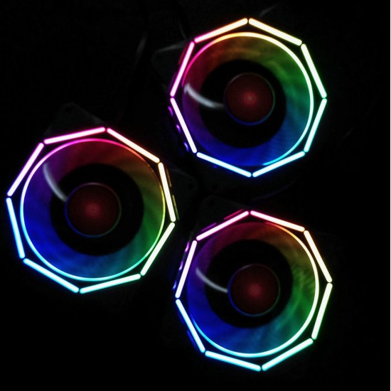 3PCS 12cm Adjustable RGB Cooling Fan with IR Controller for Desktop PC 3PCS 12cm Adjustable RGB Cooling Fan with IR Controller for Desktop PC