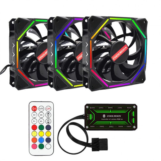 3PCS 12cm Adjustable RGB Cooling Fan with IR Controller for Desktop PC 3PCS 12cm Adjustable RGB Cooling Fan with IR Controller for Desktop PC