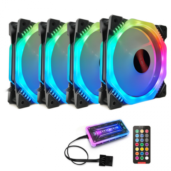 4PCS 12cm Multilayer Backlit RGB CPU Cooling Fan PC Heatsink with the RF Wireless Remote Control 4PCS 12cm Multilayer Backlit RGB CPU Cooling Fan PC Heatsink with the RF Wireless Remote Control